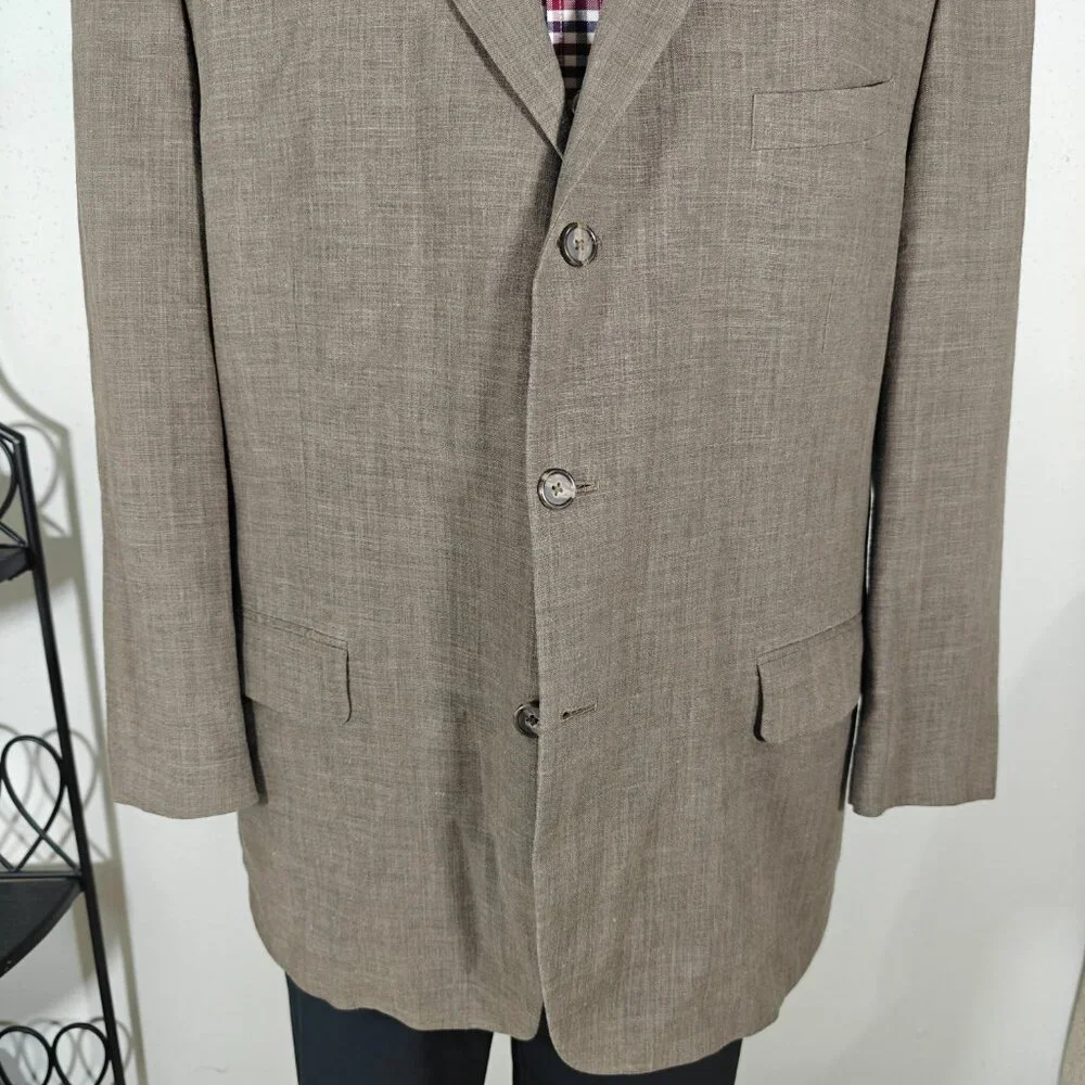 Coconut Grove Men's Sport Coat Blazer Three Button‎ Brown Linen Polyester 48R